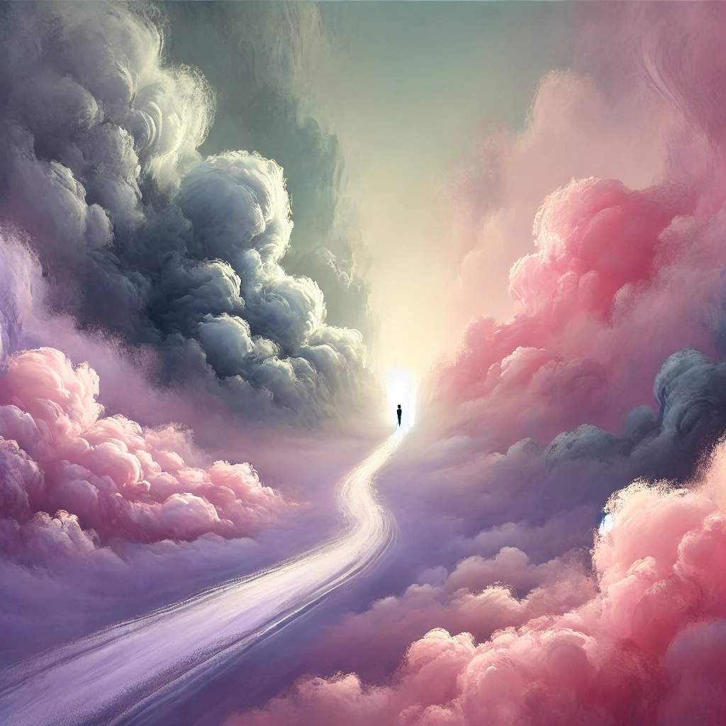 man loopt door wolken