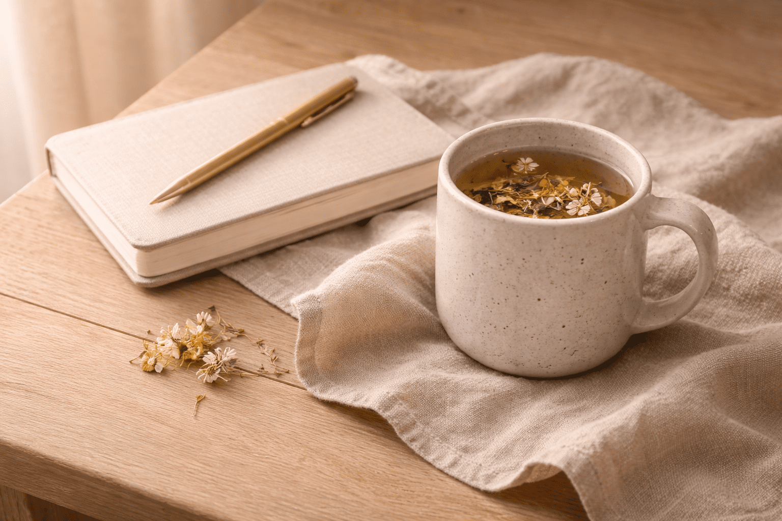 Integratie na ademwerk of regressie: thee en notitieboek voor reflectie en het laten indalen van inzichten